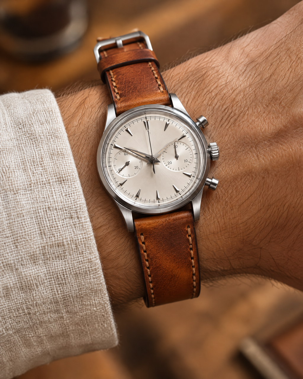 Hand Cognac Brown Veg Hand-Dyed Patina Leather Watch Strap – Handstitched