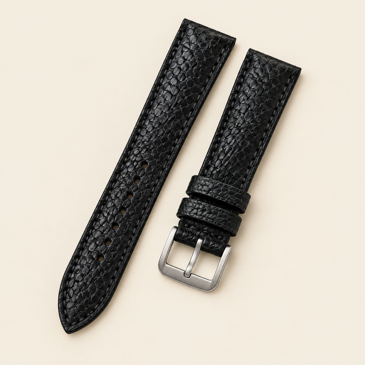 Black Ostrich Leg Leather Watch Strap – Handstitched