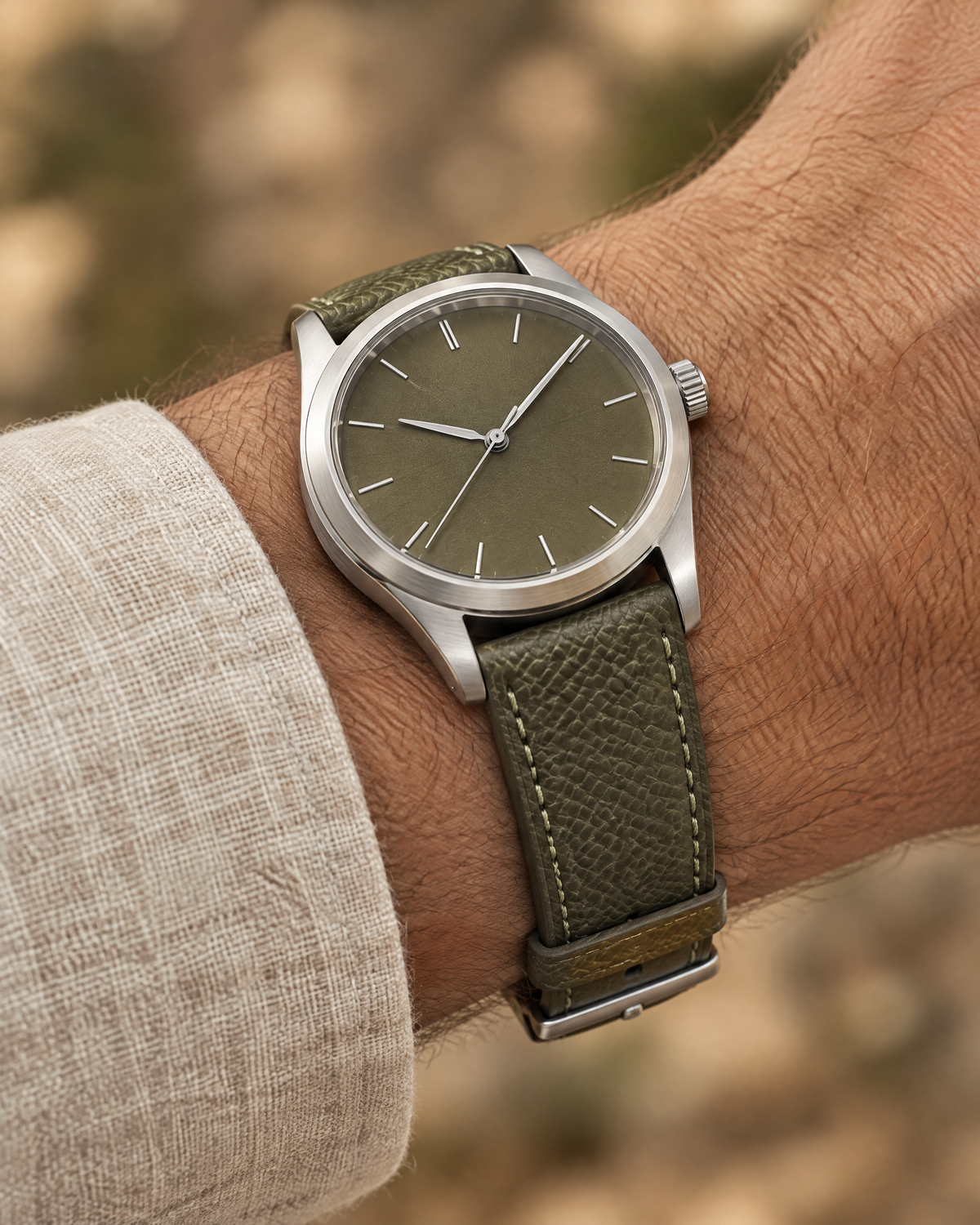 Olive Green Togo Leather Watch Strap – Handstitched