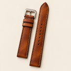 Hand Cognac Brown Veg Hand-Dyed Patina Leather Watch Strap – Handstitched