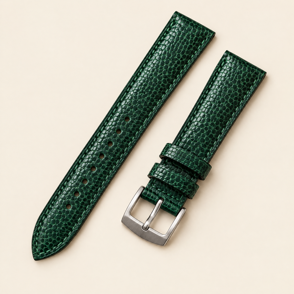 Green Lizard Leather Watch Strap – Handstitched