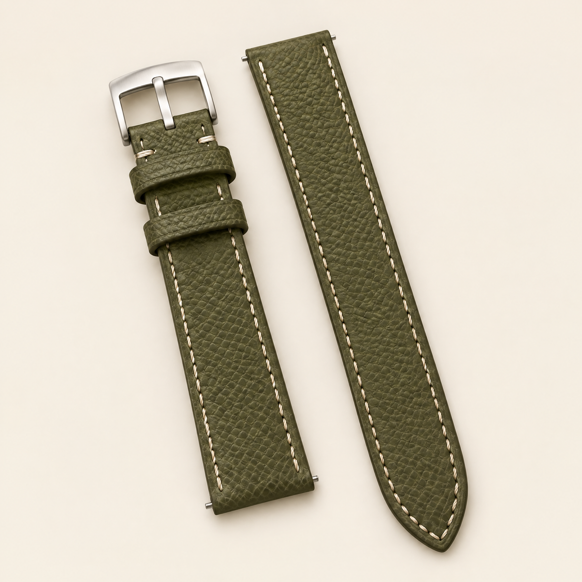 Olive Green Togo Leather Watch Strap – Handstitched