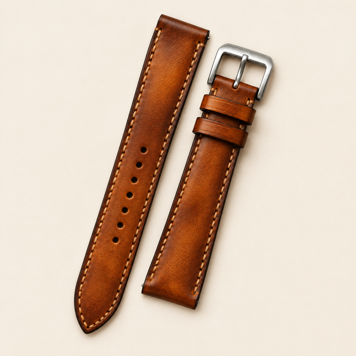 Whiskey Hand-Dyed Patina Leather Watch Strap – Handstitched