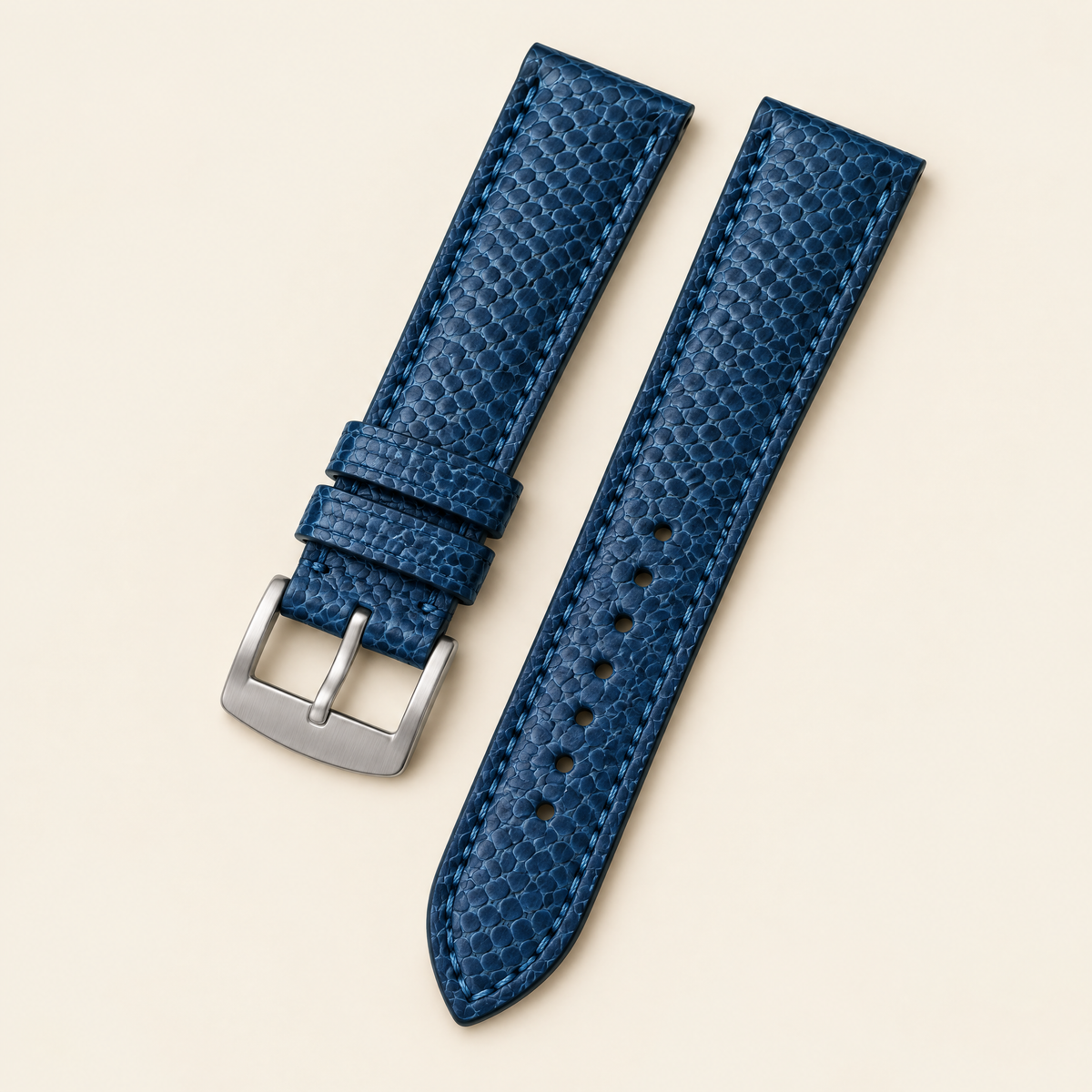 Blue Fine Scale Ostrich Leg Leather Watch Strap – Handstitched
