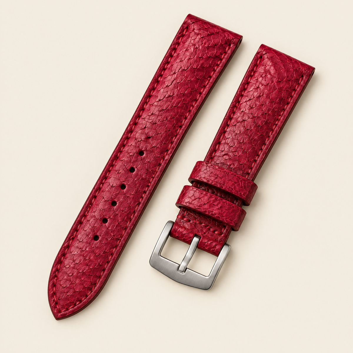 Raspberry Red Ostrich Leg Leather Watch Strap – Handstitched