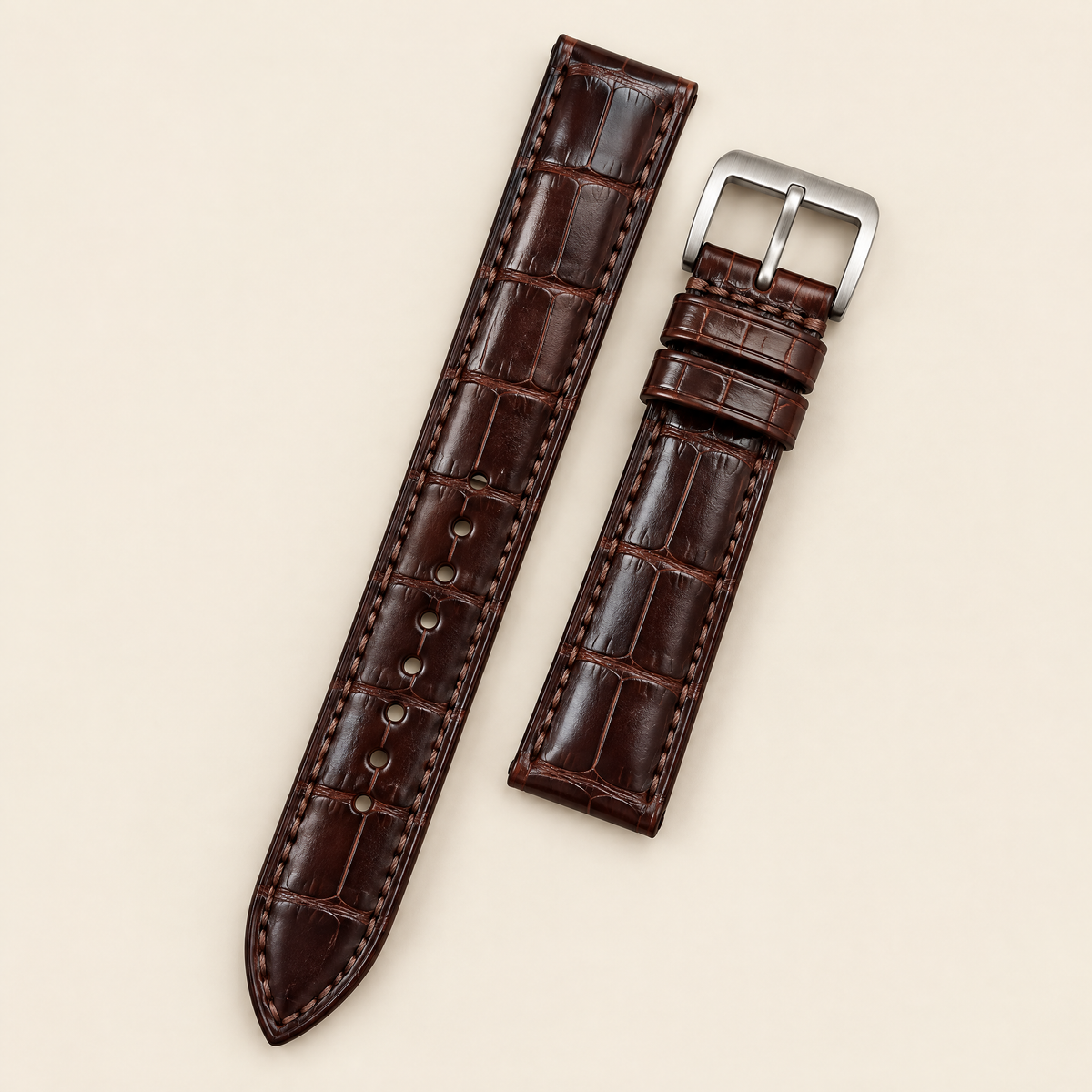 Mahogany Brown Alligator Leather Watch Strap – Handstitched, Padded