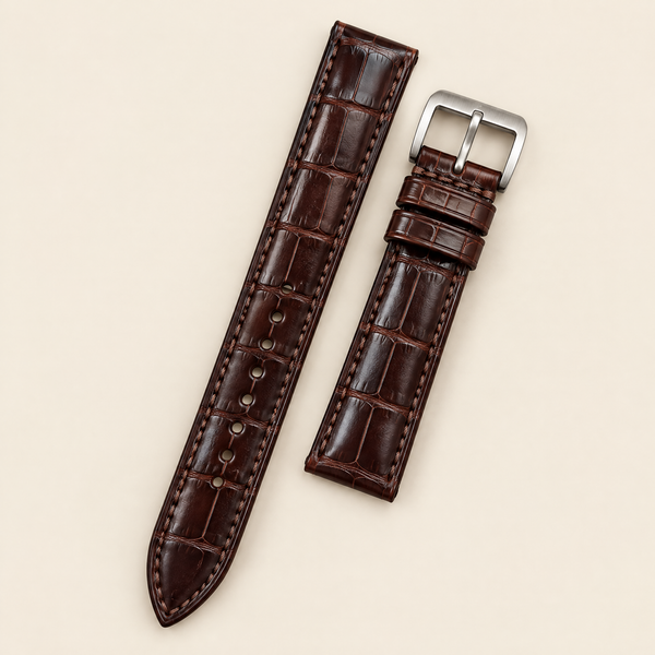 Mahogany Brown Alligator Leather Watch Strap – Handstitched, Padded