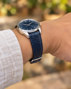 Navy Lizard Leather Watch Strap – Handstitched