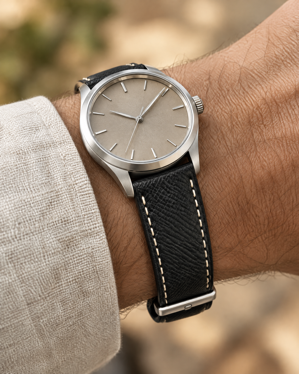 Black Cream Stitch Epsom Leather Watch Strap – Handstitched