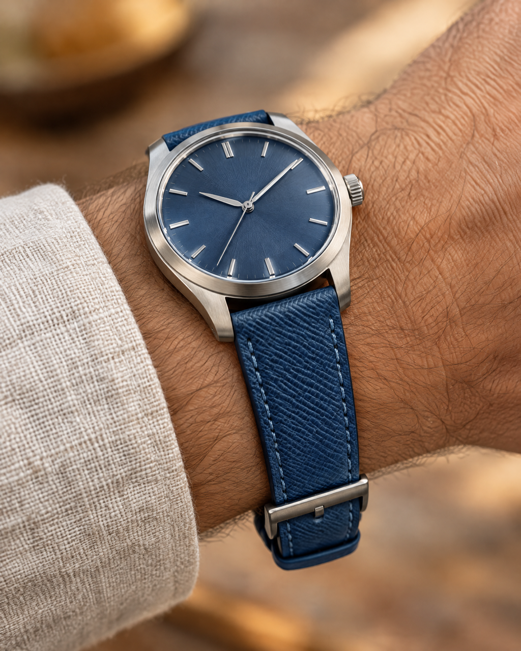 Blue Epsom Leather Watch Strap – Handstitched