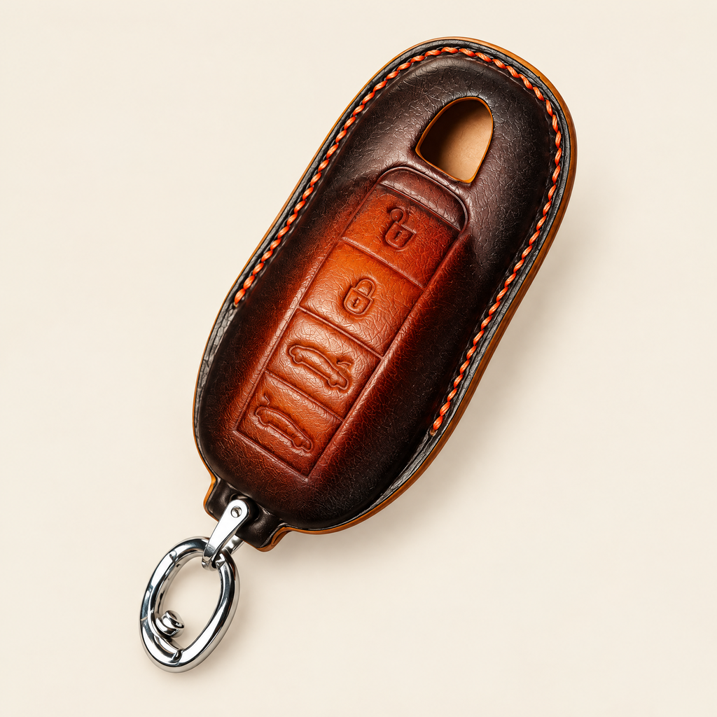 Leather Key Fob Cover Compatible with Porsche 911 – Handstitched Smart Key Case