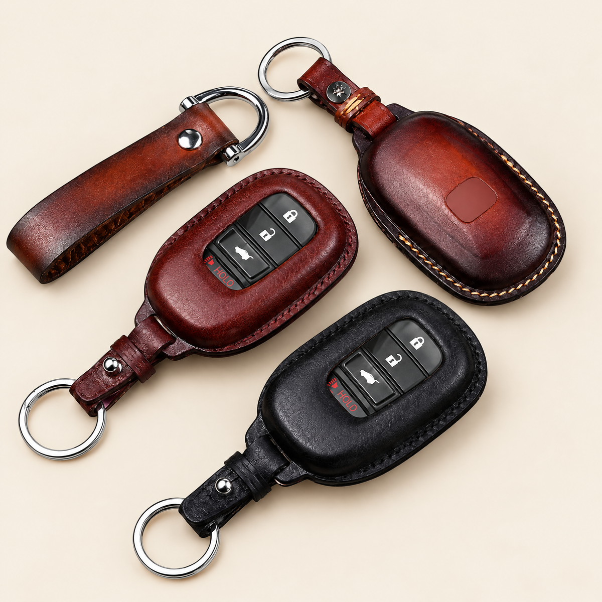 Leather Key Fob Cover Compatible with Honda Sedan - Accord, Civic – Handstitched Smart Key Case