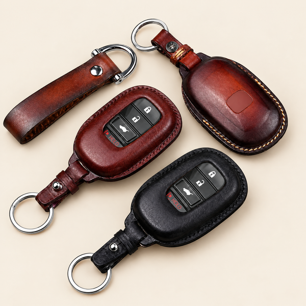 Leather Key Fob Cover Compatible with Honda Sedan - Accord, Civic – Handstitched Smart Key Case