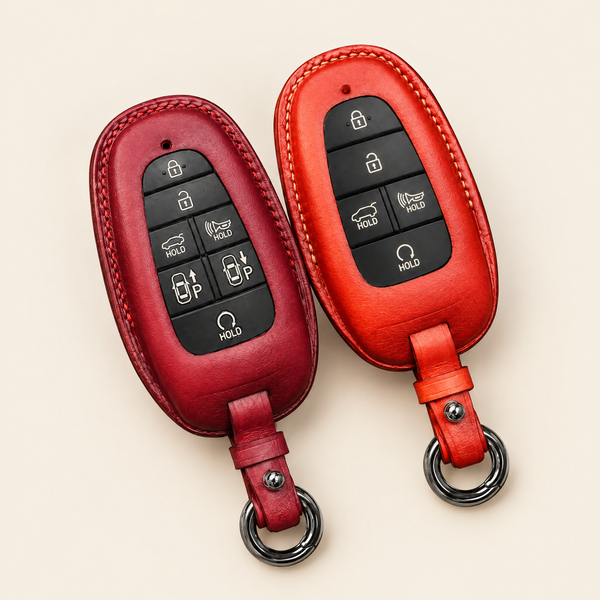 Leather Key Fob Cover Compatible with Hyundai Palisade – Handstitched Smart Key Case