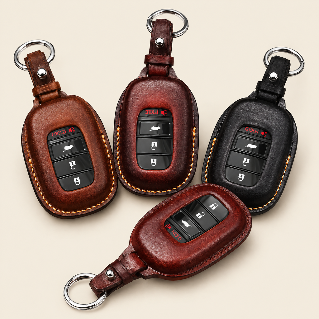 Leather Key Fob Cover Compatible with Honda SUV - CR-V, Pilot, HR-V – Handstitched Smart Key Case