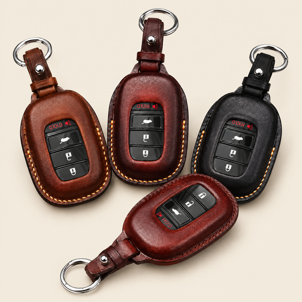 Leather Key Fob Cover Compatible with Honda SUV - CR-V, Pilot, HR-V – Handstitched Smart Key Case