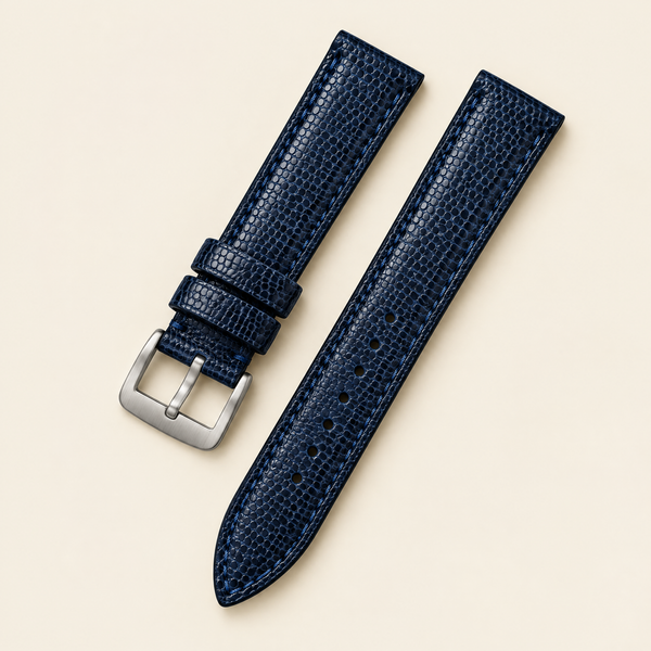 Navy Lizard Leather Watch Strap – Handstitched