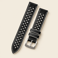 Black & White Rally Watch Strap – Handstitched Epsom Leather with Racing Holes