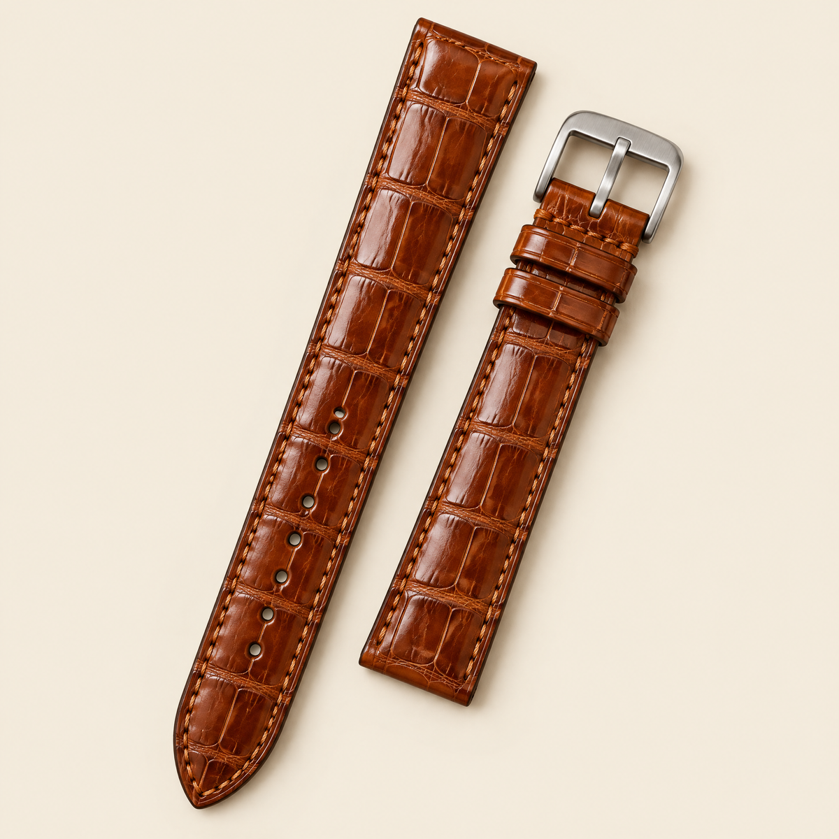 Patina Amber Cognac Hand Alligator Leather Watch Strap – Handstitched