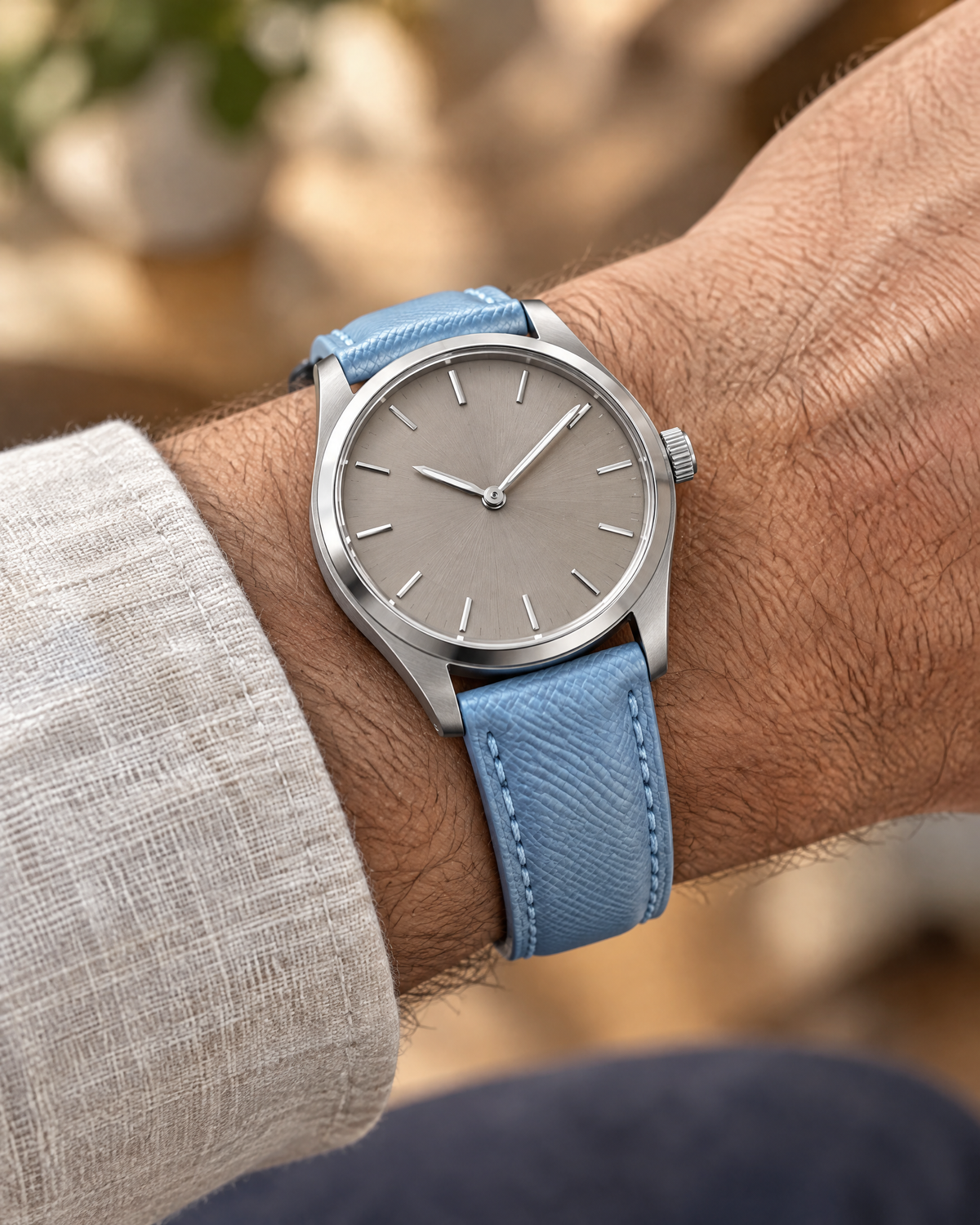 Light Blue Epsom Leather Watch Strap – Handstitched, Padded