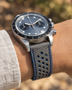 Gray Blue Rally Watch Strap – Handstitched Togo Leather with Racing Holes