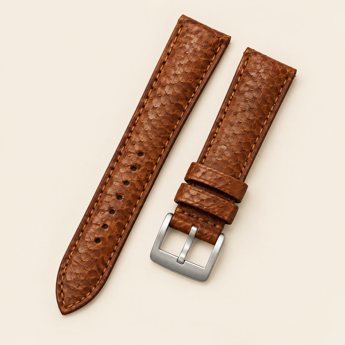Cognac Brown Ostrich Leg Leather Watch Strap – Handstitched