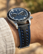 Black Blue Rally Watch Strap Padded Small – Handstitched Epsom Leather with Racing Holes