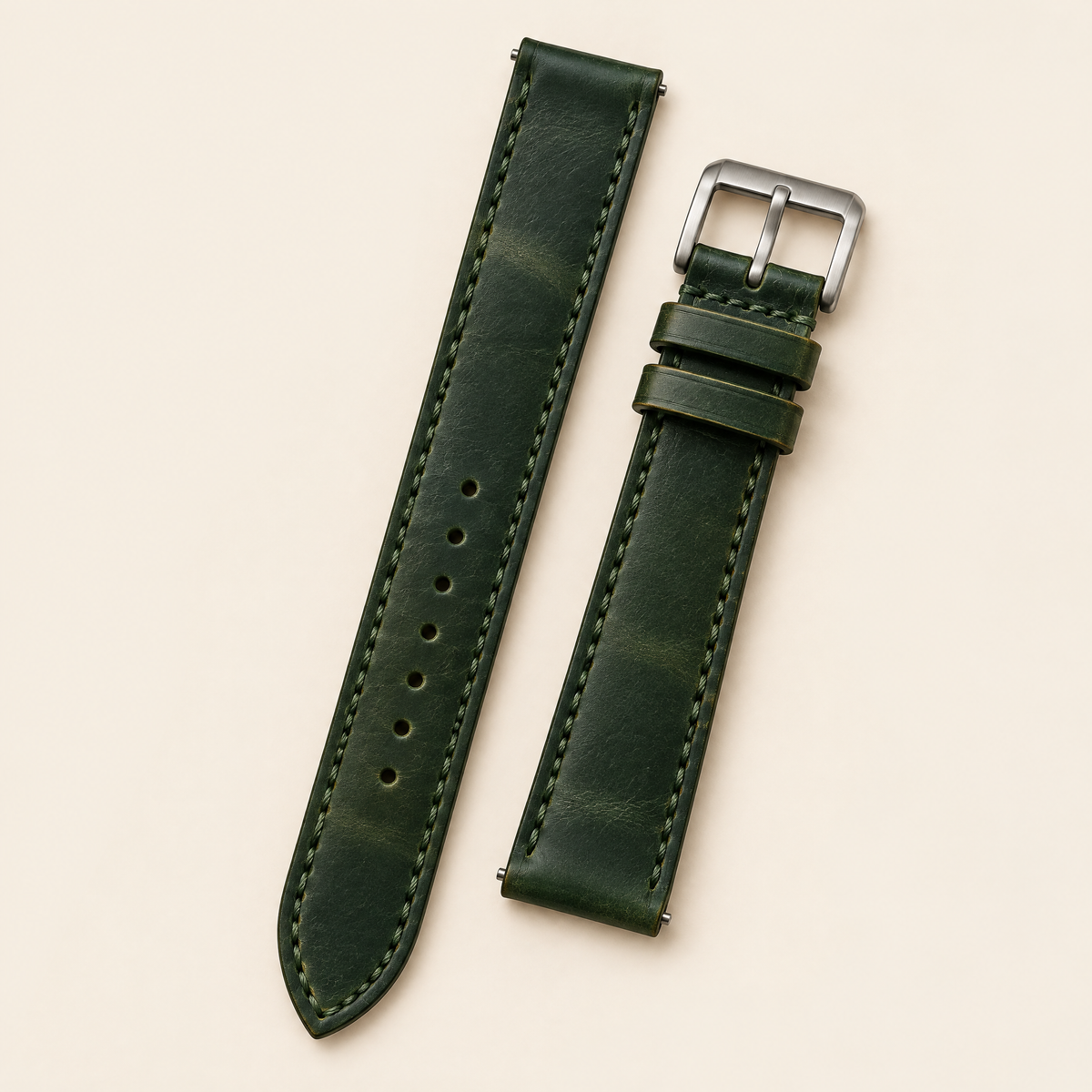Forest Green Waxed Pull-Up Leather Watch Strap – Handstitched