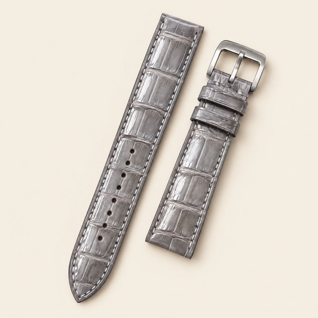 Patina Gray White Alligator Leather Watch Strap – Handstitched