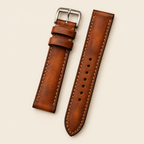 Antique Cognac Hand-Dyed Patina Leather Watch Strap – Handstitched