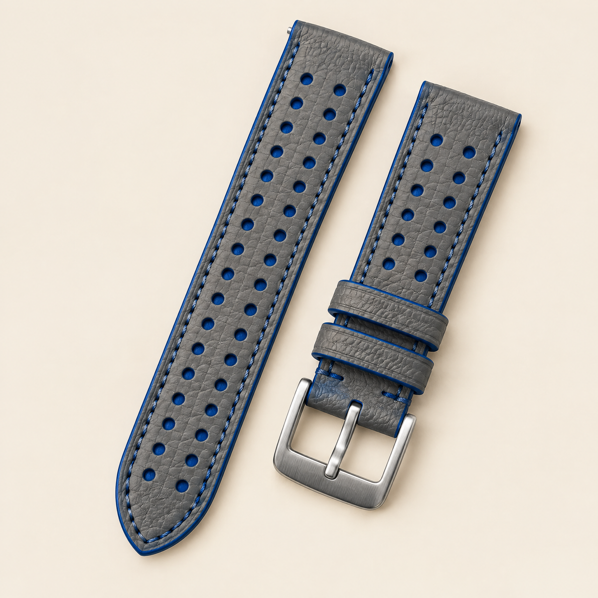 Gray Blue Rally Watch Strap – Handstitched Togo Leather with Racing Holes