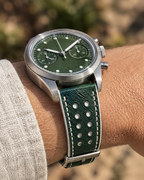 Hunter Green & White Rally Watch Strap – Handstitched Epsom Leather with Racing Holes