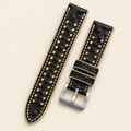 Black & Beige Rally Watch Strap – Handstitched Ostrich Leather with Racing Holes