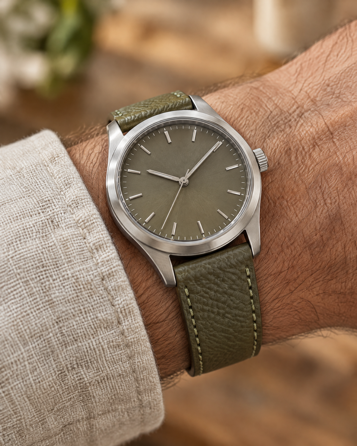 Moss Green Togo Leather Watch Strap – Handstitched