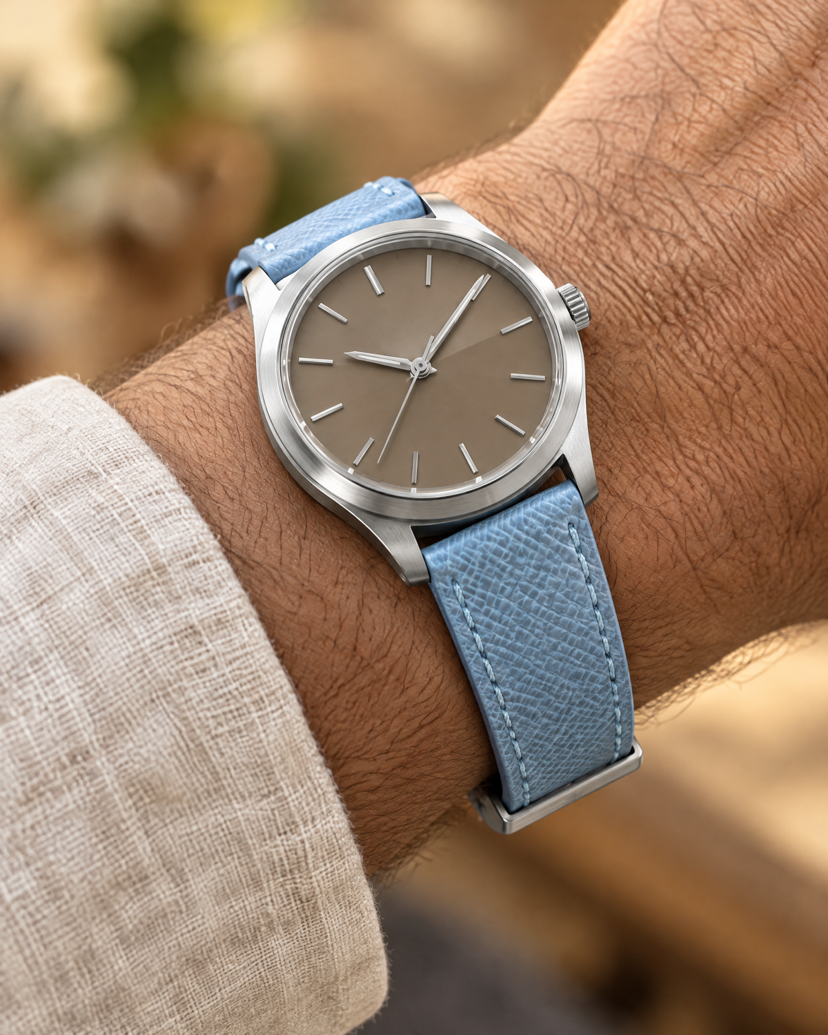 Light Blue Epsom Leather Watch Strap – Handstitched