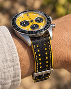 Black & Yellow Rally Watch Strap – Handstitched Epsom Leather with Racing Holes