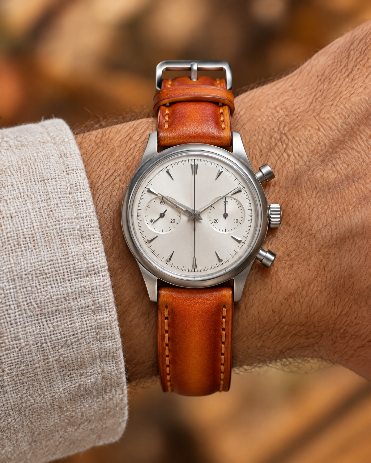 Cognac Orange Hand-Dyed Patina Leather Watch Strap – Handstitched, Padded