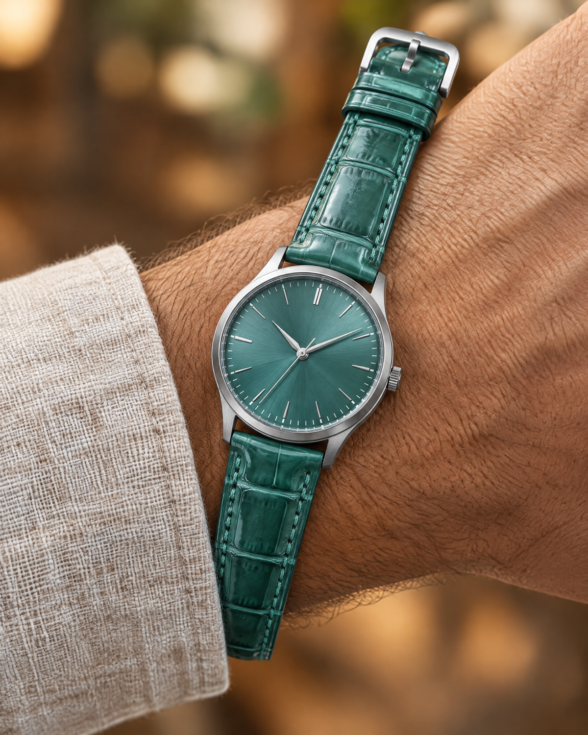 Patina Aqua Green Hand Alligator Leather Watch Strap – Handstitched