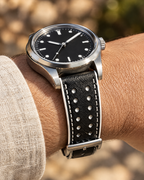 Black & White Rally Watch Strap – Handstitched Epsom Leather with Racing Holes