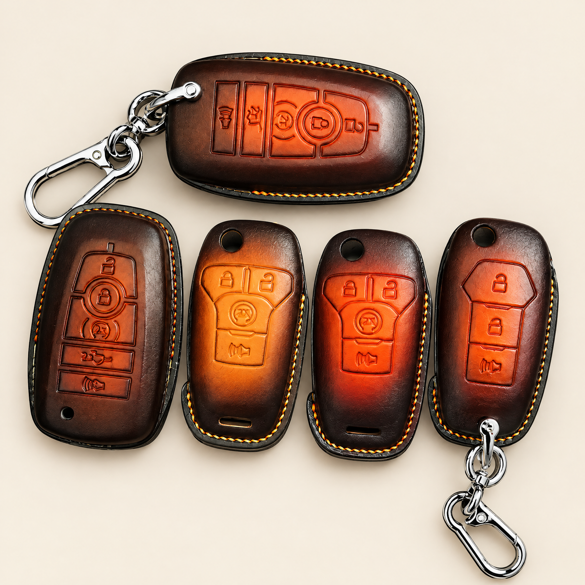 Leather Key Fob Cover Compatible with Ford F-150, Raptor, Tremor and Explorer – Handstitched Smart Key Case