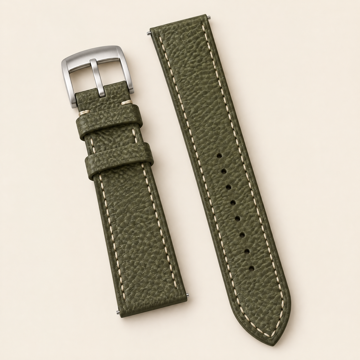 Moss Green Togo Leather Watch Strap – Handstitched