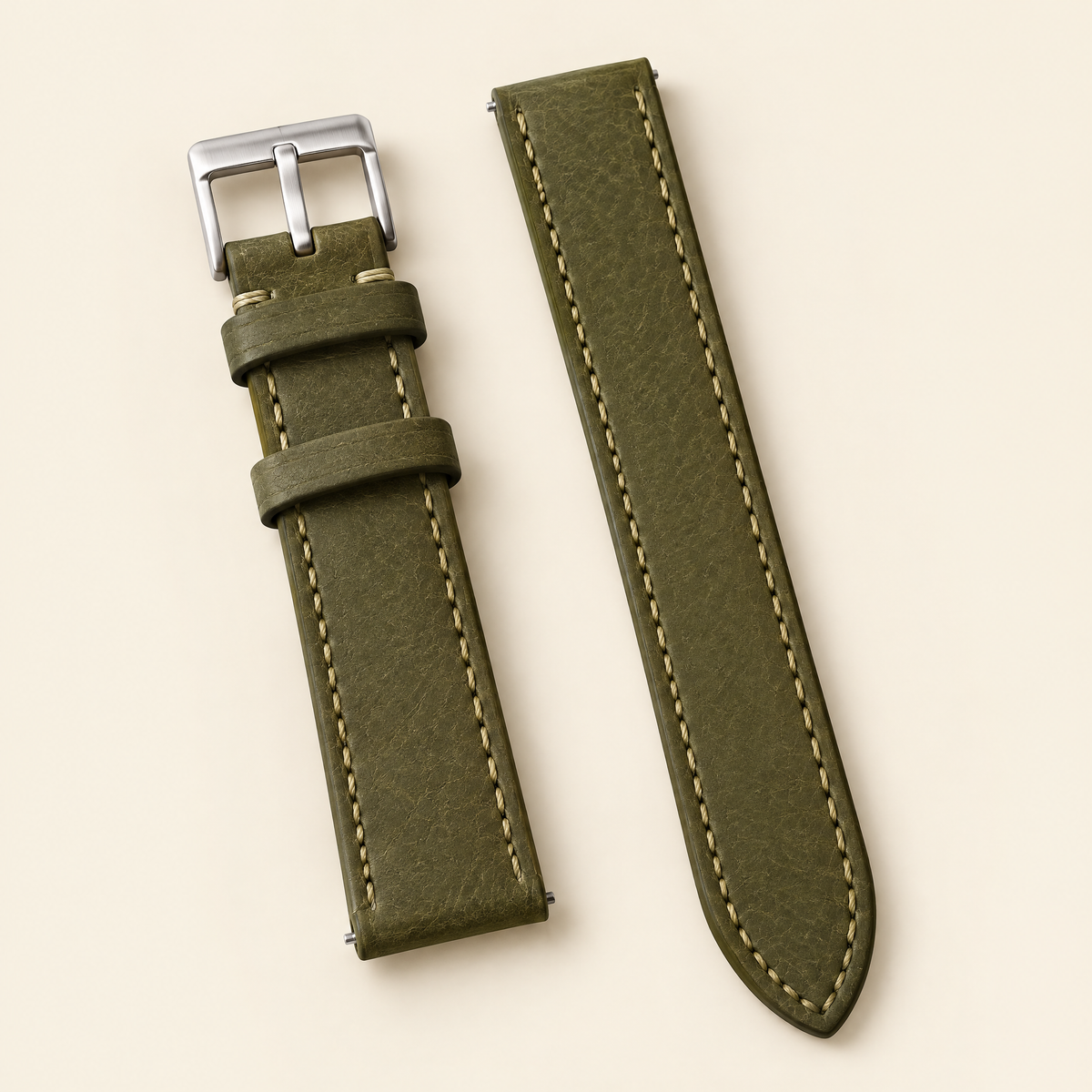 Olive Green Pueblo Leather Watch Strap – Handstitched