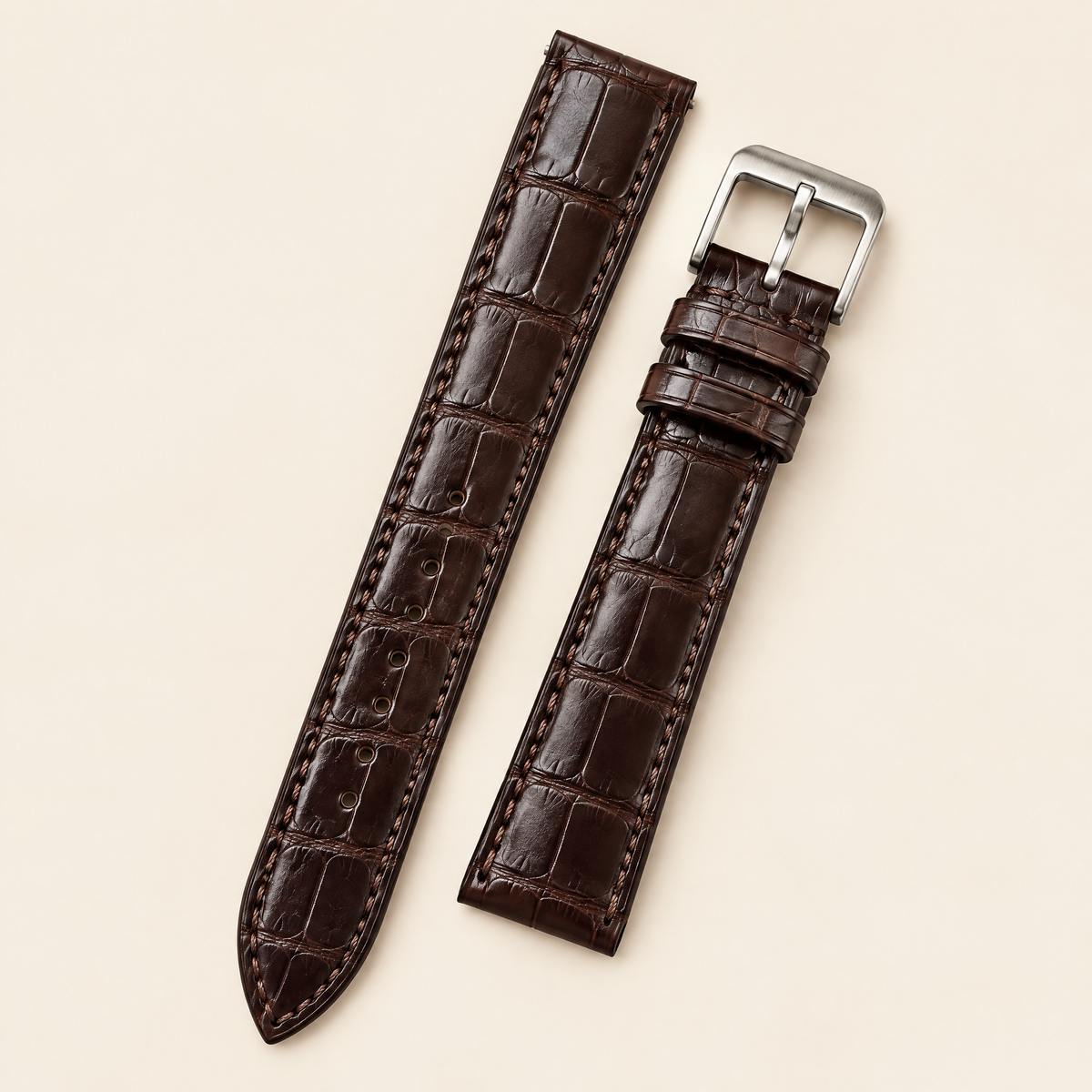 Dark Chocolate Brown Round Scale Alligator Leather Watch Strap – Handstitched