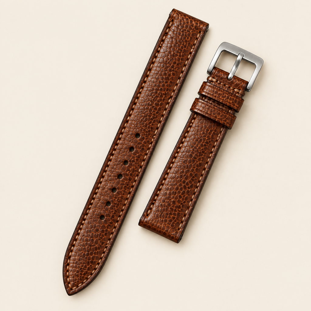 Patina Antique Cognac Beaver Tail Leather Watch Strap – Handstitched