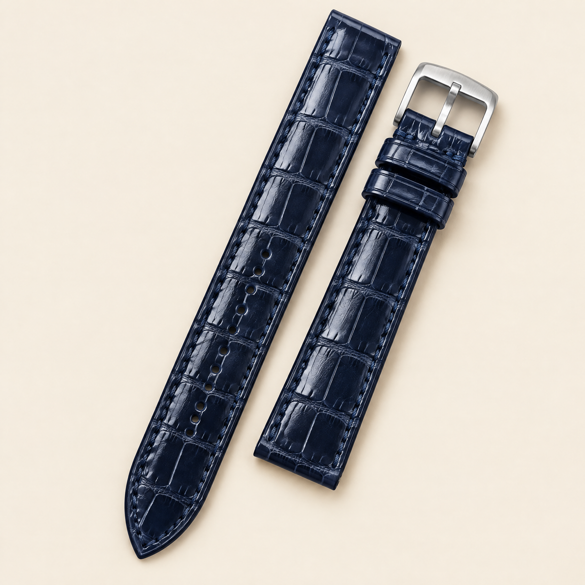 Navy Round Scale Alligator Leather Watch Strap – Handstitched