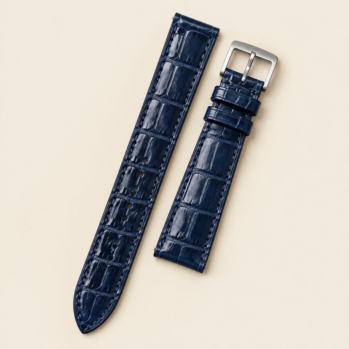 Patina Dark Blue Alligator Leather Watch Strap – Handstitched