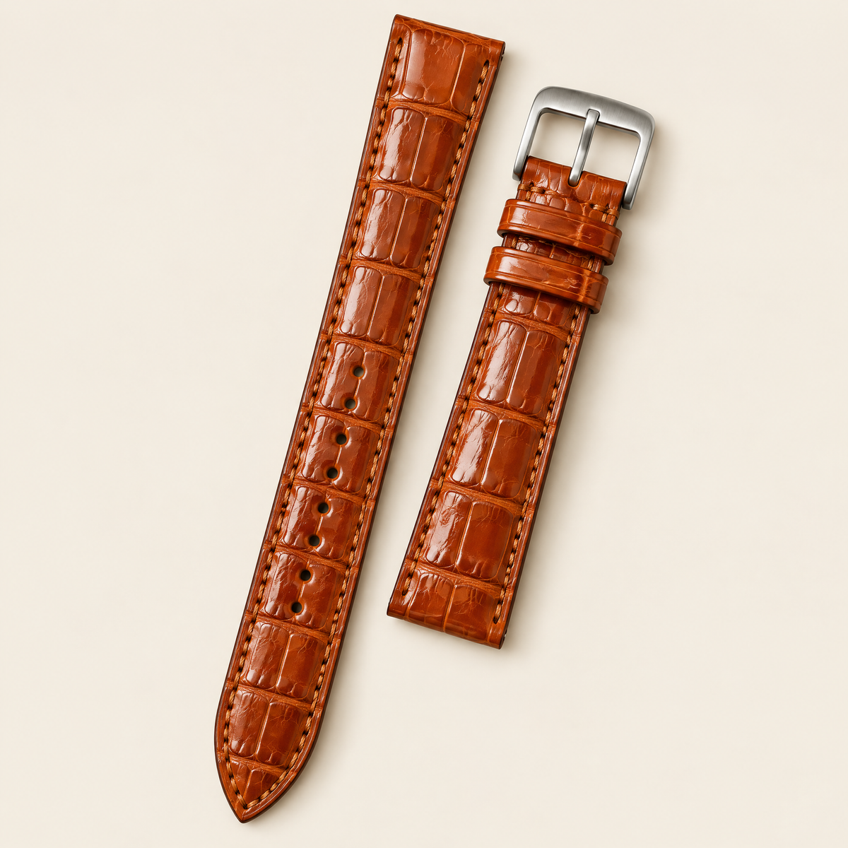 Cognac Orange Round Scale Alligator Leather Watch Strap – Handstitched