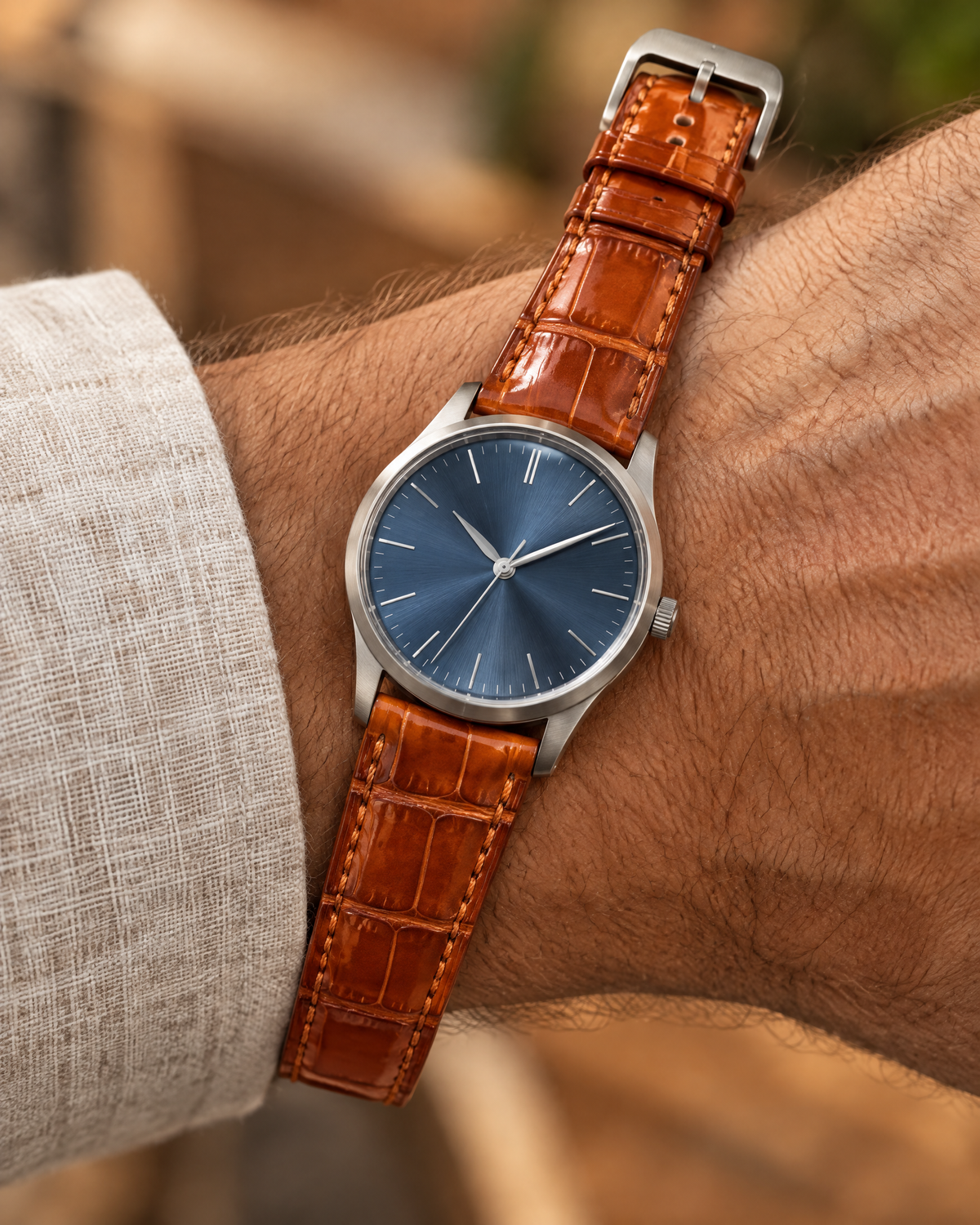 Cognac Orange Round Scale Alligator Leather Watch Strap – Handstitched
