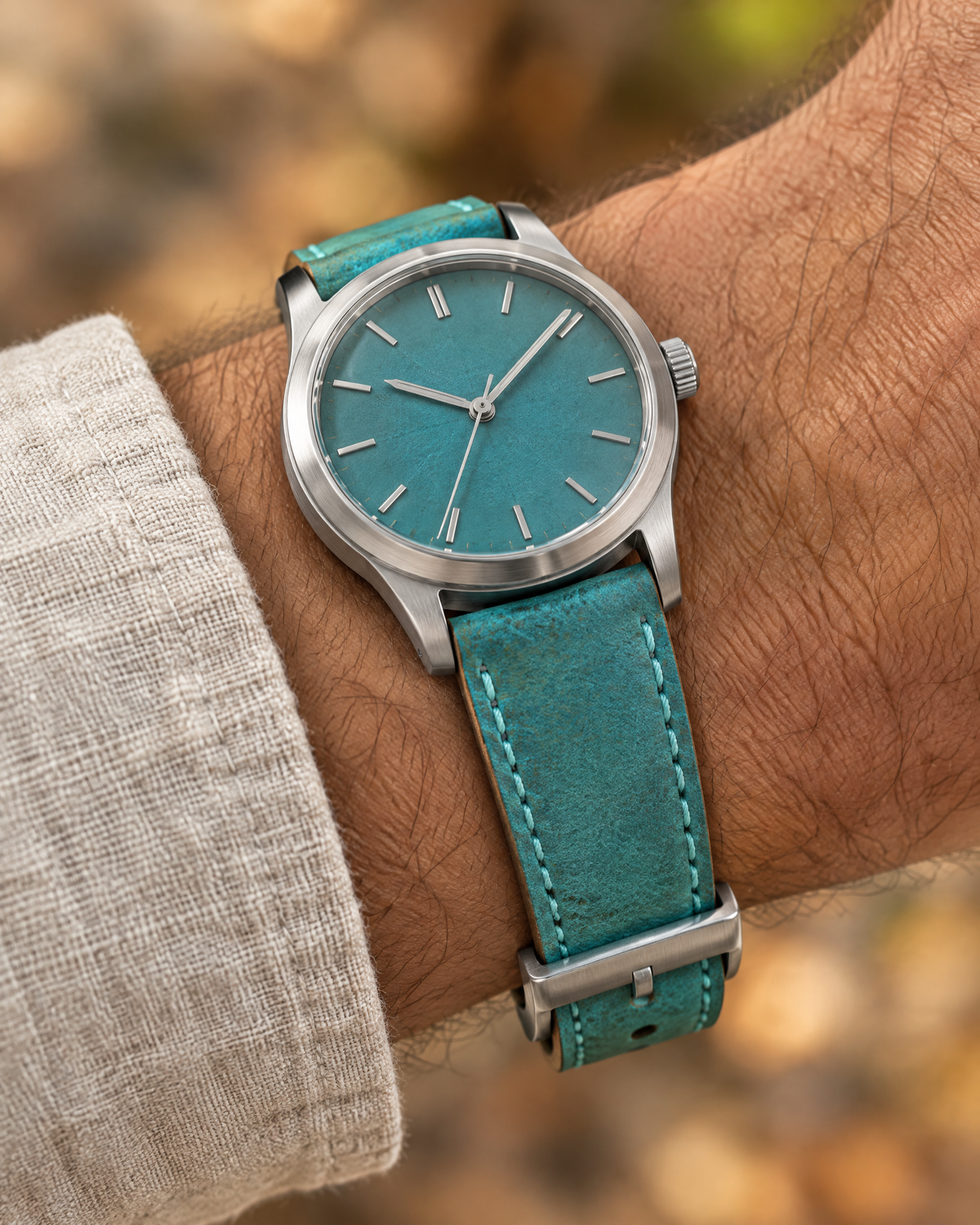 Turquoise Pueblo Leather Watch Strap – Handstitched