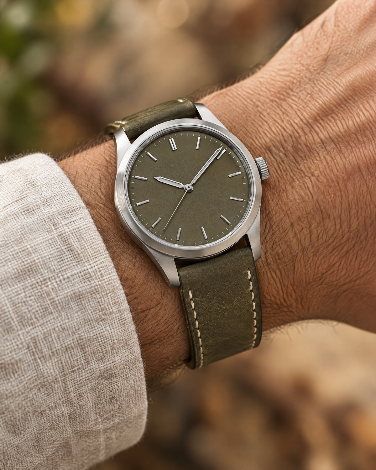 Olive Green Pueblo Leather Watch Strap – Handstitched